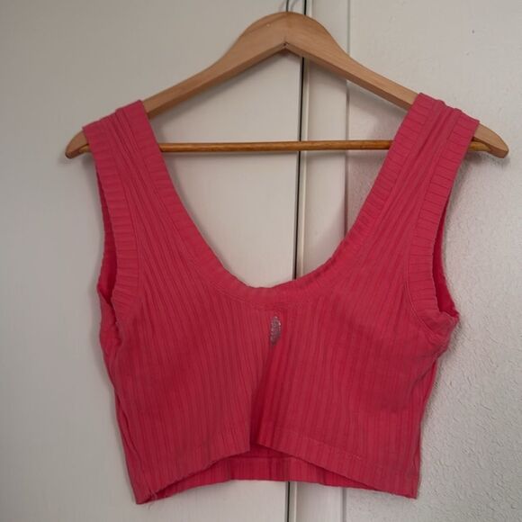 Free People Blissed Out Ribbed Pink Scoop Neck Cropped Tank Top Size XS - Picture 6 of 11